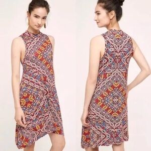 ANTHROPOLOGIE x MAEVE Lilt Printed High Neck Swing Dress With Pockets Size M